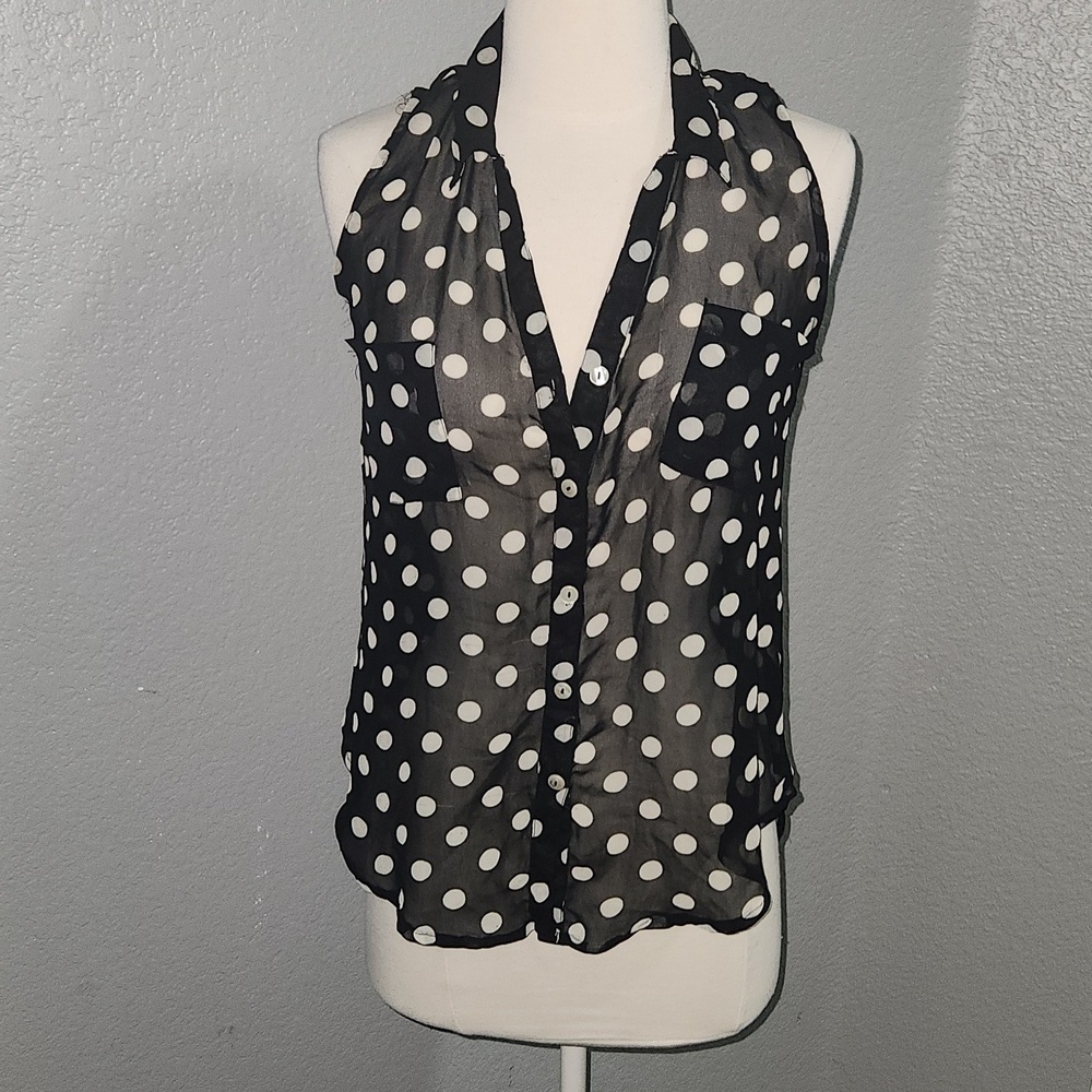Fun & Flirt Black and White Sheer Sleeveless Blouse Size M